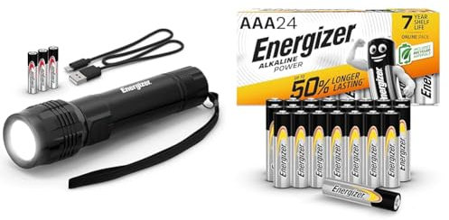 Energizer Rechargeable LED Tactical Torch with AAA Batteries, Alkaline Power, 24 Pack Amazon Exclusive (Packaging May Vary)