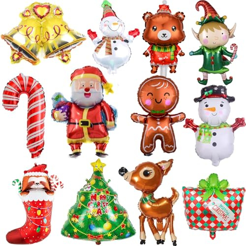 12 Stück Weihnachtsballons Mini Weihnachten Luftballons für Weihnachtsdeko Folienballons Helium Luftballons für Weihnachten Neujahr Geburtstag Party Deko