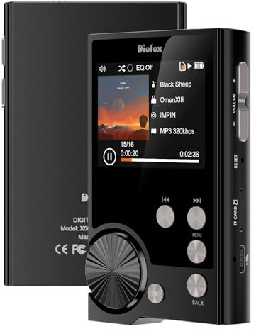 64GB Lettore MP3 HiFi con Schermo TFT Orizzontale da 2'', Lettore DSD DAC Hi-Res FLAC Senza Perdite, Doppio DAC CUE Equalizzatore Rotella di Scorrimento,Memoria Espandibile Fino a 256 GB