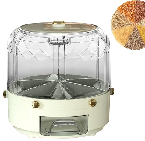 Cereal Container - Rotating Rice Dispenser, Worktop Bean Container with Large Capacity | 360° Rotating Candy Dispenser, Grain Storage Box with 6 Compartments for the Cupboard