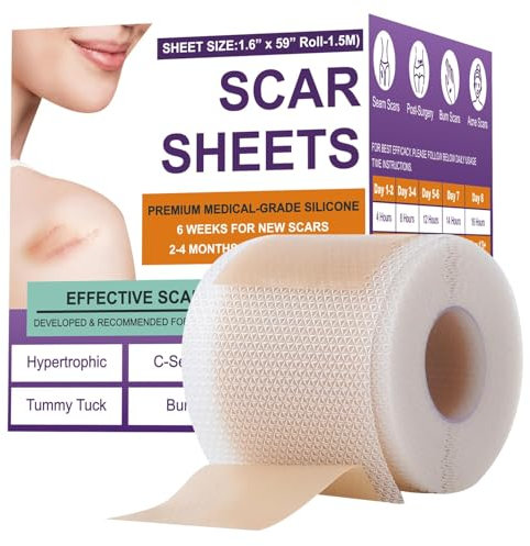 Psecici Silicone Scar Tape for Surgical Scars,Extra Long Scar Sheets for C-Section, Tummy Tuck, Keloid, and Surgical Scars - Reusable Medical Grade Silicone Scar Tape