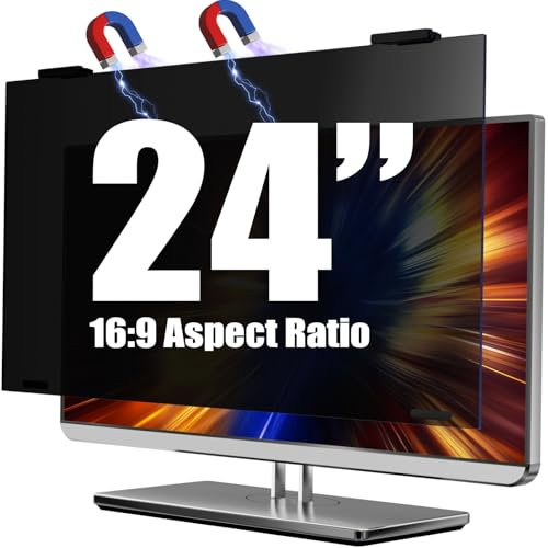 JEEETINTX Magnetic Computer Privacy Screen Filter 24 Inch for Frameless Monitor Thin Bezel 16:9 Widescreen, Hanging Removable Anti Glare Blue Light Privacy Shield Protector Eye Protection