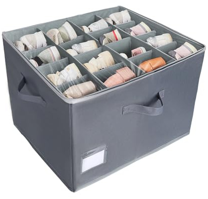 M.J COMFY-LIFE Shoe Storage Organizer Foldable Shoe Storage Box with Clear Lid & Reinforced Handles – Space-Saving 16-Pair Shoe Organiser Containers for Closet, Gery