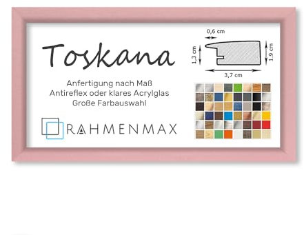 RahmenMax® Toskana Bilderrahmen Bildmaß 40x100 cm zum Aufhängen/Maßanfertigung möglich/MDF Posterrahmen in Pink mit Acrylglas Antireflex/Puzzle Rahmen