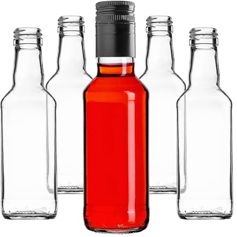 KADAX 10er Set Glasflaschen 200ml mit Schraubverschluss Schwarz, Lang – Leere kleine Flaschen zum Befüllen für Likör, Schnaps, Öl, Essig & Sirup, Glass Bottles, Refillable