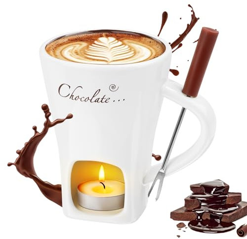 Taza de fondue de chocolate, fondue de chocolate, taza de chocolate para derretir chocolate, multiusos, juego de fondue de chocolate con tenedor, adecuado para queso, chocolate, mantequilla y caramelo