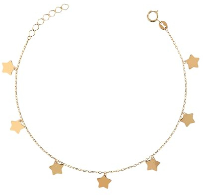 MILOR Bracciale con ciondoli a stelle in Oro 9Kt – Braccialetto ipoallergenico con chiusura a moschettone – Gioielli donna made in Italy – Regalo per compleanni, anniversari, festa della mamma