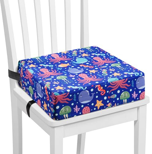 Toddler Booster Seat for Dining Chair, PU Washable Baby Booster Seat Non-Slip Bottom for Dining Table, Portable Travel Booster Cushion (Blue)