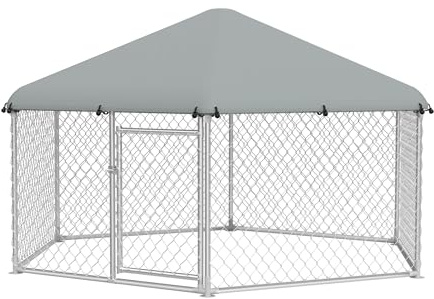 FIVMEN Outdoor Hundezwinger 280x250x165 cm Groß Hundekäfig Hundehütte Hundehaus Verzinkter Stahl mit Sonnenschutz Dach und Abschließbarer Tür Hundezaun Hundeauslauf Draußen