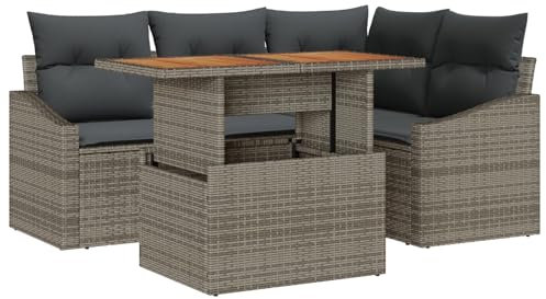 vidaXL Trädgårdsoffset med lagring 5 pcs Grå Poly rattan, Trädgård och terrass, modern utemöbel, lätt rattansoffa, mångsidig uteplatssoffa, förvaringsutrymmen