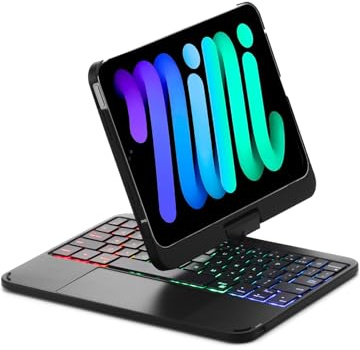 Zienstar-Teclado Español con Funda Rotación 360° para iPad Mini 6th/7th (A17 Pro),8.3,Retroiluminado,Trackpad Click-Negro