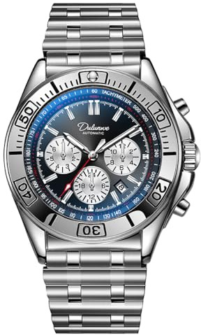 DAXIAOYU Herr business automatisk mekanisk klocka multifunktion timer 6-polig urtavla kalender display klockor rostfritt stål självlysande armbandsur, Stålrem-Silver Svart, Företag