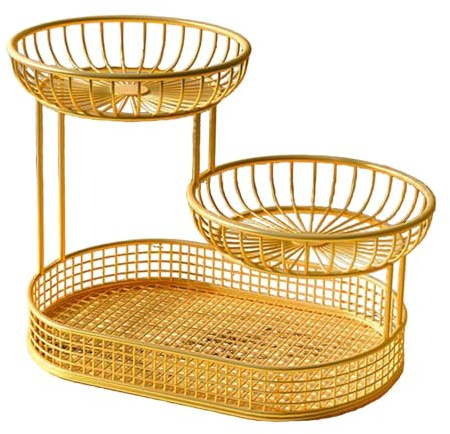 Gcljlmy Corbeille à fruits à 3 étages - Étagère de rangement pour plan de travail de cuisine - En métal - Pour table, garde-manger - Doré