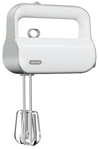 warran Master 4-in-1 Electric Hand Mixer with Turbo Boost, Stainless Steel Whisk, Beaters, Dough Hooks & Milk Frother, Lightweight Handheld Mixer for Baking & Coffee, Light Olive Green