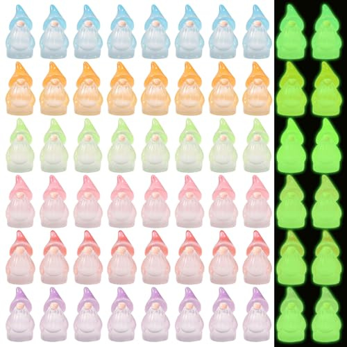 Sinbana 60pcs Lumineux Mini Nain de Jardin en Résine, 6 Couleurs Brille dans Le Noir Figurines Gnomes Miniatures pour Extérieur Terrasse Décoration de Pot Fleurs Accessoires Jardin Féérique