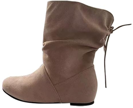 Bottines plates en daim souple pour femme | Chaussures d'extérieur confortables pour l'automne avec sans semelle style cowboy décontracté, beige, 39.5 EU