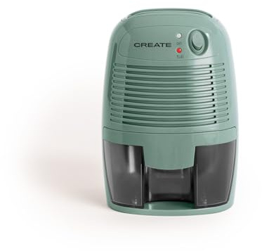 CREATE/Deumidificatore mini 500ml verde salvia/Piccolo e maneggevole, indicatore LED, sistema Peltier, ultrasilenzioso e facile da usare, sistema di spegnimento automatico, 22W