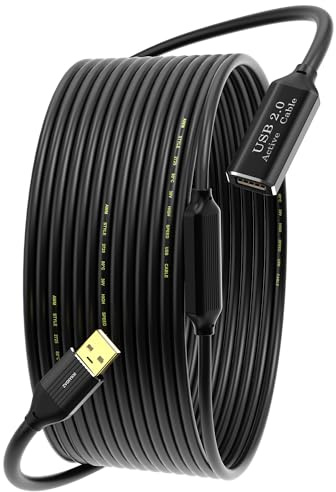 ZVOIYKM Active USB 2.0 Extension Cable 15M (50FT) with Built-in Chip, 480Mbps High Speed Data Transfer Male to Female Repeater Cord, in-Wall - Long USB Extender for VR, Printer, Hard Drive, Xbox, PC