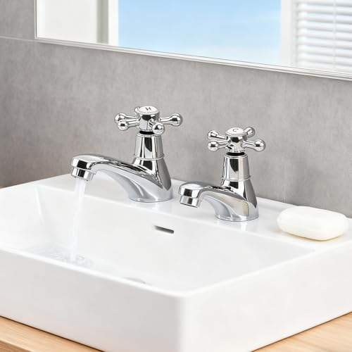Basin Pillar Taps Pair Twin Bathroom Sink Taps
