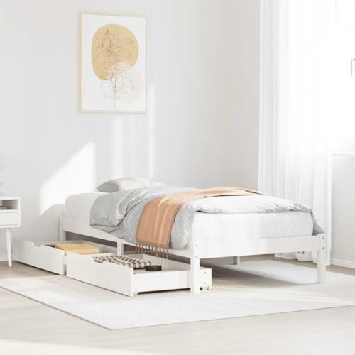 QZZCED Bettgestell mit Schubladen, Lattenrost und Rollen, Bett aus massivem Kiefernholz für Schlafzimmer, optimale Unterstützung und extra Platz