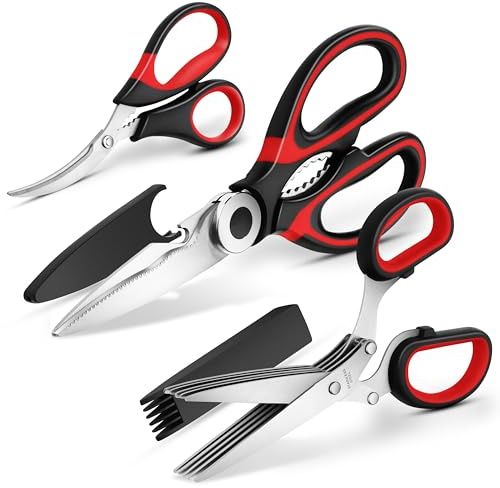 Juego de Tijeras de Cocina Con Tijeras Para Hierbas, Acero Inoxidable Profesional, Con Tapa Protectora, Multifuncional Para Pollo, Carne, Pescado, Verduras, Especias y Perejil
