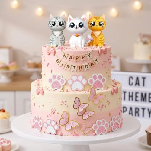 LaVenty Cat Cake Topper Decorations for Cat Themed Birthday Party | Cute Meow Birthday Party Baby Shower Party Decoration