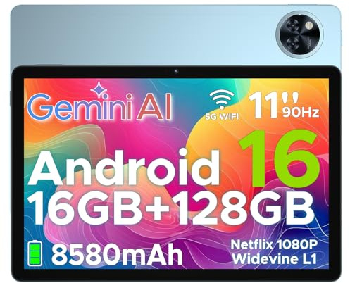 DOOGEETab U11 Tablette Android 16 avec Gemini AI,11 Pouces 90 Hz,16Go RAM+128Go ROM(2To TF),Octa-Core Tablette Android, 8580mAh,Corps Métallique Ultra-Mince 7,9 mm,Caméra 13MP,Widevine L1/Face ID