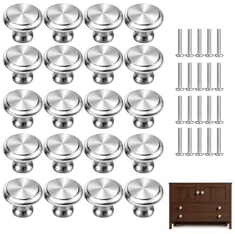 GYTFOG 20PCS Kitchen Door Knobs and Handles for Cabinets and Drawers,Stainless Steel Cupboard Knobs,30mm Drawers Handles Pull Handle with Screws,Round Mushroom Drawer Pull Handles Furniture