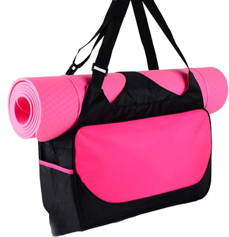 Domary Yogaväska med Stor Kapacitet, 48x24x16 Cm, Polyester med Klibbig Matta för Kvinnor, Sport, Resor, Gymväska (Rosenröd)