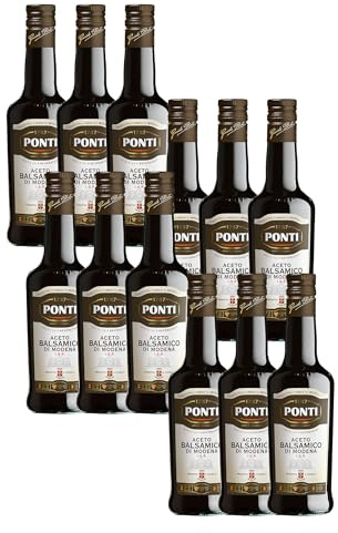 Ponti, Aceto Balsamico Modena I.G.P., Proveniente da Uve di 7 Vitigni Selezionati e Pregiato Aceto di Vino, Ideale per Insaporire Carni Rosse Crude e Cotte, 100% Made in Italy, 12 Bottiglie da 500 ml