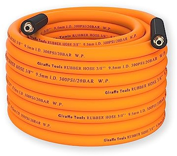 Giraffe Tools Air Hose, 3/8 inch x 50 ft Air Compressor Hose, 1/4 in. MNPT Fittings, Hybrid 300 PSI, Kink Resistant, Lightweight Lead-in Air Hose, All-Weather Flexibility, Orange