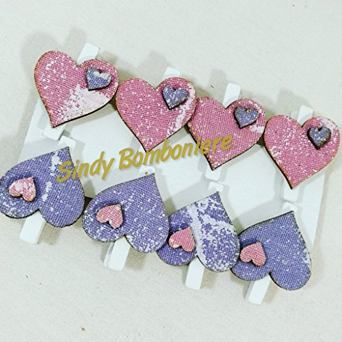 24 MOLLETTE SEGNAPOSTO per bomboniere Cuori Bimba Nascita Battesimo Compleanno