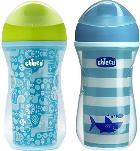 Chicco Active Cup Bicchiere Plastica Antigoccia 266 ml, 1 Tazza Biberon per Imparare a Bere, Termica, Beccuccio Ergonomico Anti Morsi e Valvola Facili Sorsi, senza BPA -Blu o Azzurro
