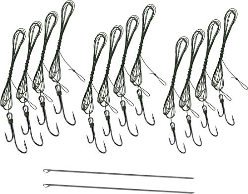 Storfisk fishing & more 12 Stück gebundene Zanderhaken mit geflochtenem Vorfach und 2 Ködernadeln