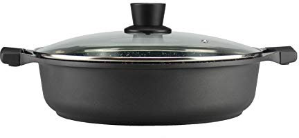 Mastercook Die Casting Aluminium Non-Stick Induction Low Casserole Dish 32cm/5.7Ltr Heavy Duty Round Non-Stick Shallow Casserole Dish With Lid Aluminium