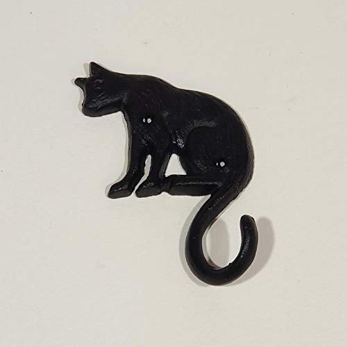 Homescapes Wand-Deko, schwarze Katze mit langem Schwanz aus 100% Gusseisen, Wandhaken im Landhausstil für Drinnen und Draußen, schwarz, 11 x 4 x 15 cm