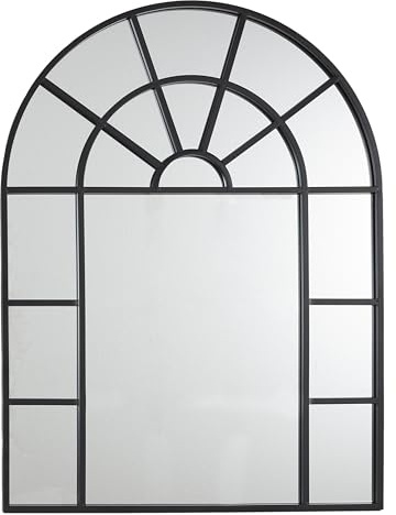 HOME DECO FACTORY Espejo Ventana de Metal Decorativo 60x80 cm Negro | Cristal y metal, espejo de ventana decorativo, efecto trampantojo, salón o dormitorio, para colgar, 60x80 cm, negro