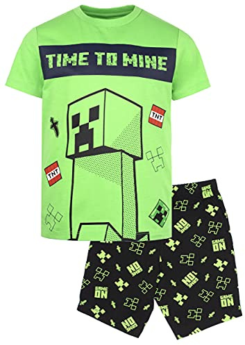 Minecraft - Pyjama à Manches Courtes - Pyjama Vert pour garçons - Creeper, Enderman et Zombie Vêtements Cadeaux d'anniversaire pour garçons - 11-12 Ans