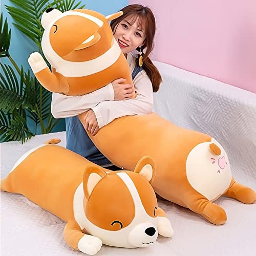 SNOWOLF Shiba Inu Plüschkissen, Plüschtier, Hund, süßer Corgi Akita, weiches Plüschtier, Komfortkissen, Geschenke für Mädchen und Jungen (Gelb, 58cm)