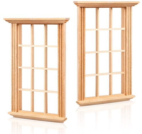 Housoutil Miniatur Möbel Holzfenster: 2 Stücke Mini Fenster Rahmen Modell- 1: 12 Skala Miniaturen Holzfenster - Mini DIY Rollläden Handwerk Zubehör für Puppenhäuser