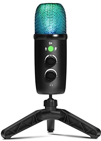 AFAITH RGB Micro USB pour PC PS5 PS4 Mac et Smartphone, Microphone Gaming à condensateur avec Adaptateur de téléphone de Type C pour ASMR Enregistrement, podcasting, Streaming