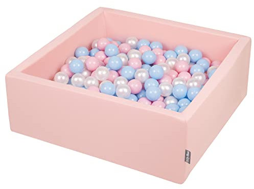 KiddyMoon Bällebad 90X30cm/300 Bälle ∅ 7Cm Bällepool Mit Bunten Bällen Für Babys Kinder Quadrat, Rosa: Baby Blau/Rosa/Perle/Transparent