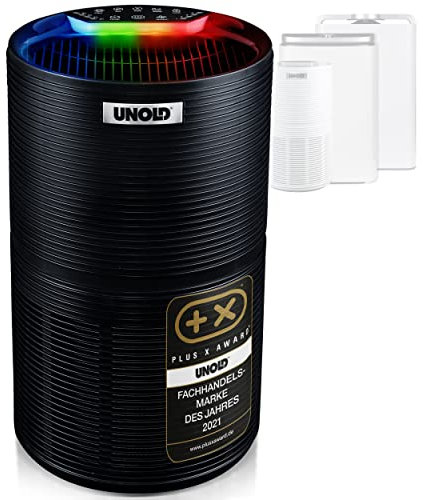 Unold 87215 Alpha Luftreiniger & 3-Fach Luftfilter (Hepa 13+ Aktivkohlenfilter+ Vorf im Schwarz entfernt Pollen, Staub, Viren und Allergene in Räumen mit bis zu 59 m²,99,97% effektiv