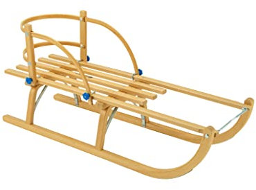 Davoser-Schlittenset: Schlitten + Schlittenlehne + Schlittenleine - Holzschlitten für Kinder und Babys - Holzrodel - Rodelschlitten (90 cm)