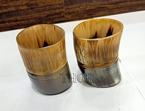 Taza medieval hecha a mano con cuerno vikingo, vasos de cerveza, auténticos vasos de cuerno de hidromiel / vaso de chupito para cerveza, vino pulido (negro natural, juego de 2) regalos rústicos