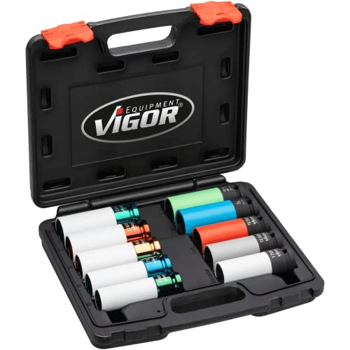 VIGOR Schlagschrauber Steckschlüsseleinsatz-Satz, V6312/10, 1/2″ | 1/2 Zoll (12,5 mm) Vierkant hohl, Antrieb 1/2 Zoll (12,5 mm) Vierkant hohl, 2830 g, Antrieb: 1/2″, Für Maschinenbetätigung