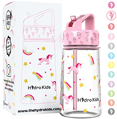 HydroKids vattenflaska med sugrör – 400 ml BPA-fria barnvattenflaskor för skola resor sport – läckagesäker drickflaska för barn för flickor pojkar barn ..