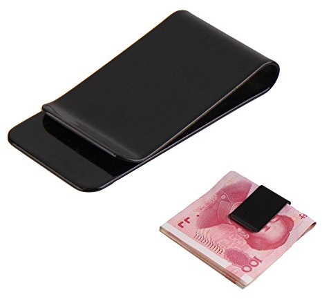 AMZLORD Pince à billets fine en acier inoxydable noir, 1 pièce., 11CM*8CM*4CM
