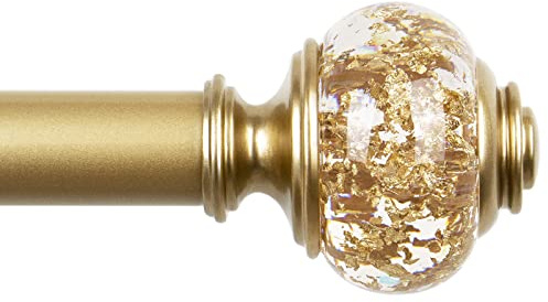1 Inch Gold Curtain Rods for Windows 72 to 144 Inches (6 to 12 ft), USFOOK Telescoping Single Drapery Rod, Decorative Curtain Rod with Luxury Translucent Finials