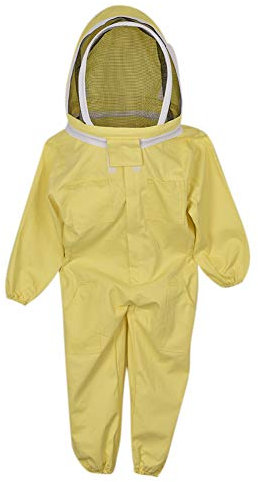 Qcwwy Imkeranzug für Kinder, Atmungsaktiver Baumwoll-Anti-Bienen-Overall für Kinder Imkerschutzkleidung mit Selbsttragender Fechtschleierhaube (Gelb1)